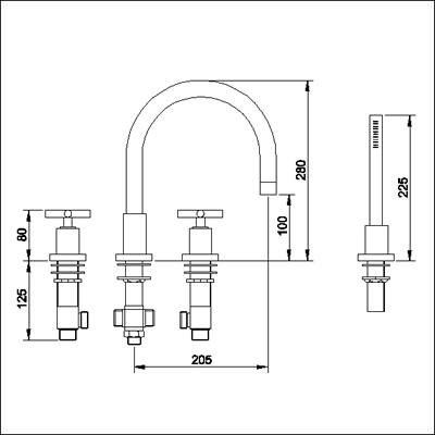 Additional image for 4 Faucet hole bath shower mixer with swivel spout.