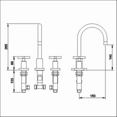 Additional image for 3 Faucet hole basin mixer with swivel spout and pop up waste.