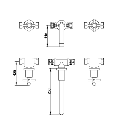 Additional image for 3 Faucet hole wall mounted bath filler.