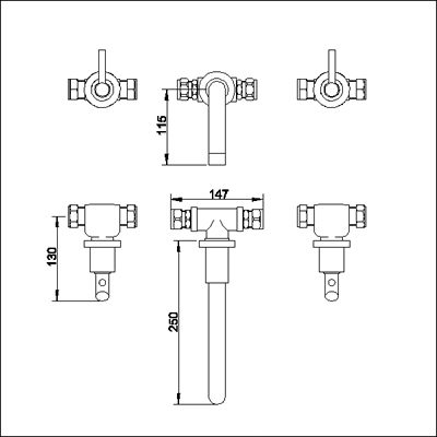 Additional image for 3 Faucet hole wall mounted bath filler.