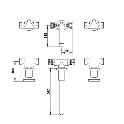 Additional image for 3 Faucet hole wall mounted bath filler.