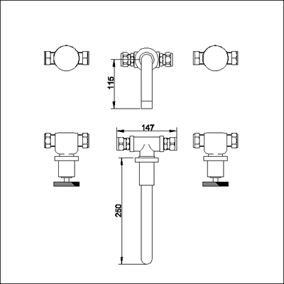 Additional image for 3 Faucet hole wall mounted bath filler.