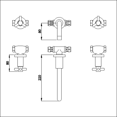 Additional image for 3 Faucet hole wall mounted basin mixer.