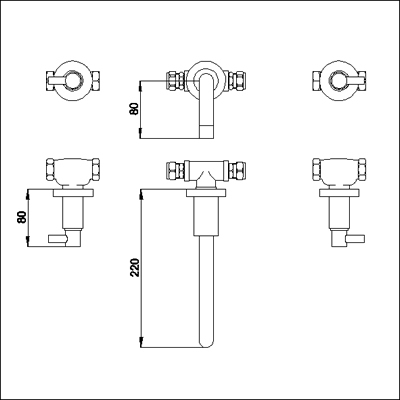 Additional image for 3 Faucet hole wall mounted basin mixer.