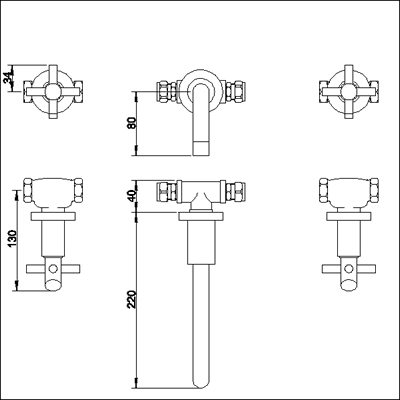 Additional image for 3 Faucet hole wall mounted basin mixer.