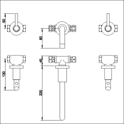 Additional image for 3 Faucet hole wall mounted basin mixer.