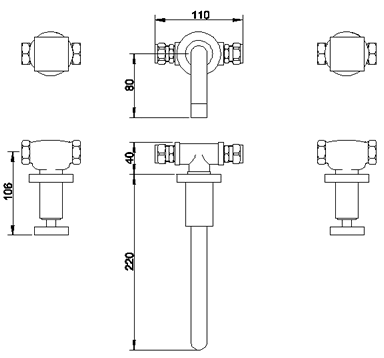 Additional image for 3 Faucet hole wall mounted basin mixer.