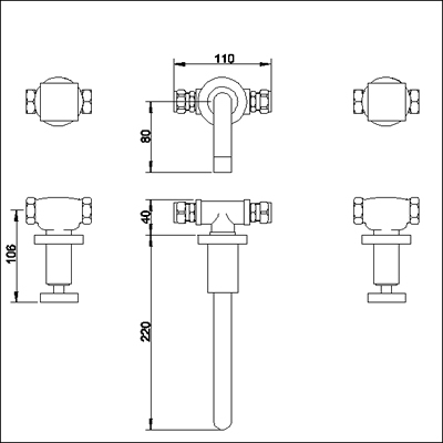 Additional image for 3 Faucet hole wall mounted basin mixer.