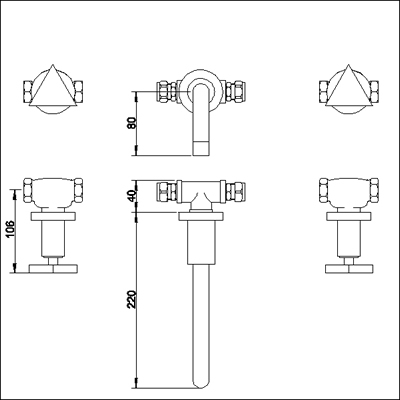 Additional image for 3 Faucet hole wall mounted basin mixer.