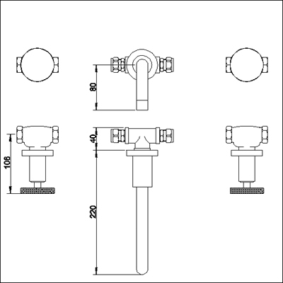 Additional image for 3 Faucet hole wall mounted basin mixer.