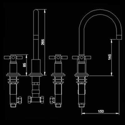 Additional image for Cross head 3 Faucet Hole Basin Mixer + Pop Up Waste