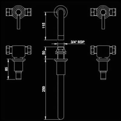 Additional image for Lever 3 Faucet Hole Wall Mounted Bath Mixer