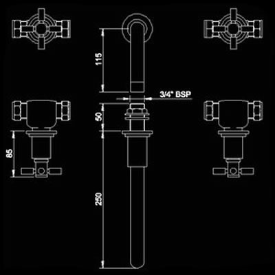 Additional image for Cross head 3 Faucet Hole Wall Mounted Bath Mixer