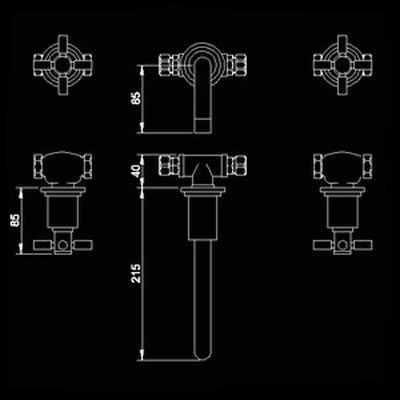 Additional image for Cross head 3 Faucet Hole Wall Mounted Basin Mixer