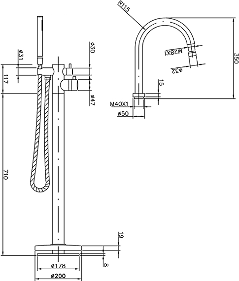 Additional image for Single Lever Thermostatic Mono Bath Shower Mixer Faucet.