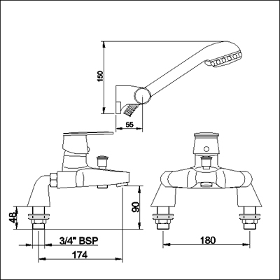 Additional image for Single lever deck mounted bath shower mixer.