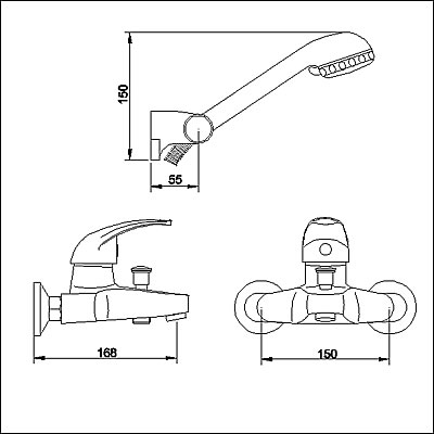 Additional image for Single lever wall mounted bath shower mixer.