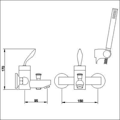 Additional image for Single lever wall mounted bath shower mixer.