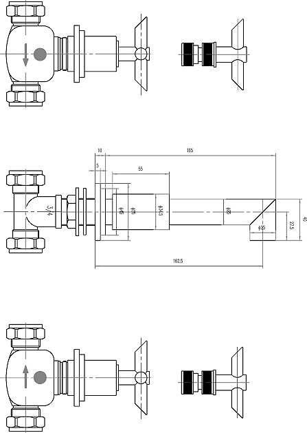 Additional image for Cross Head 3 Faucet Hole Wall Mounted Bath Mixer Faucet.