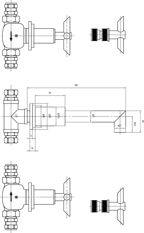 Additional image for Cross Head 3 Faucet Hole Wall Mounted Basin Mixer Faucet.