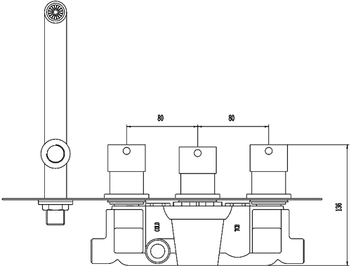 Additional image for Wall Mounted Thermostatic Triple Bath Filler Faucet With Diverter.