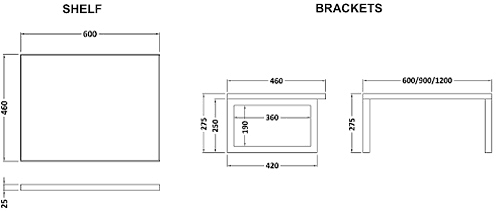 Additional image for Vanity Shelf & Rectangular Basin 600mm (Calvados Brown).