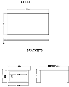 Additional image for Vanity Shelf & Rectangular Basin 1200mm (Ebony Brown).