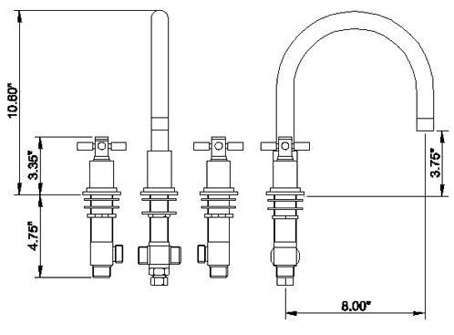 Additional image for 3 Faucet Hole Bath Faucet With Large Spout & Cross Handles.