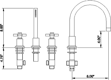 Additional image for 4 Faucet Hole Bath Shower Mixer Faucet With Large Spout & Retainer