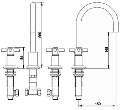 Additional image for 3 Faucet Hole Basin Faucet With Large Spout & Cross Handles.