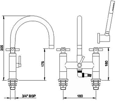 Additional image for Bath Shower Mixer Faucet, Large Spout & Cross Handles.