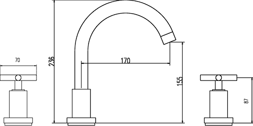 Additional image for 3 Faucet Hole Bath Faucet With Small Spout & Cross Handles.