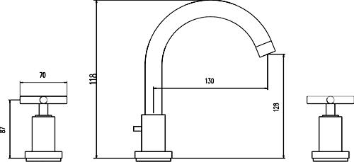 Additional image for 3 Faucet Hole Basin Faucet With Small Spout & Cross Handles.