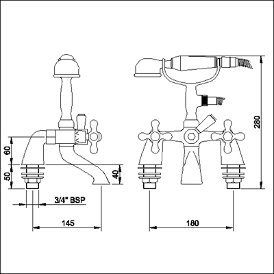 Additional image for Bath Shower Mixer with Small Handset (Chrome)