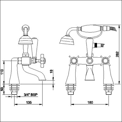 Additional image for 3/4" Bath Shower Mixer (Gold, Special Order)