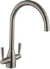 Hydra Mia Kitchen Faucet With Twin Lever Controls (Brushed Steel).
